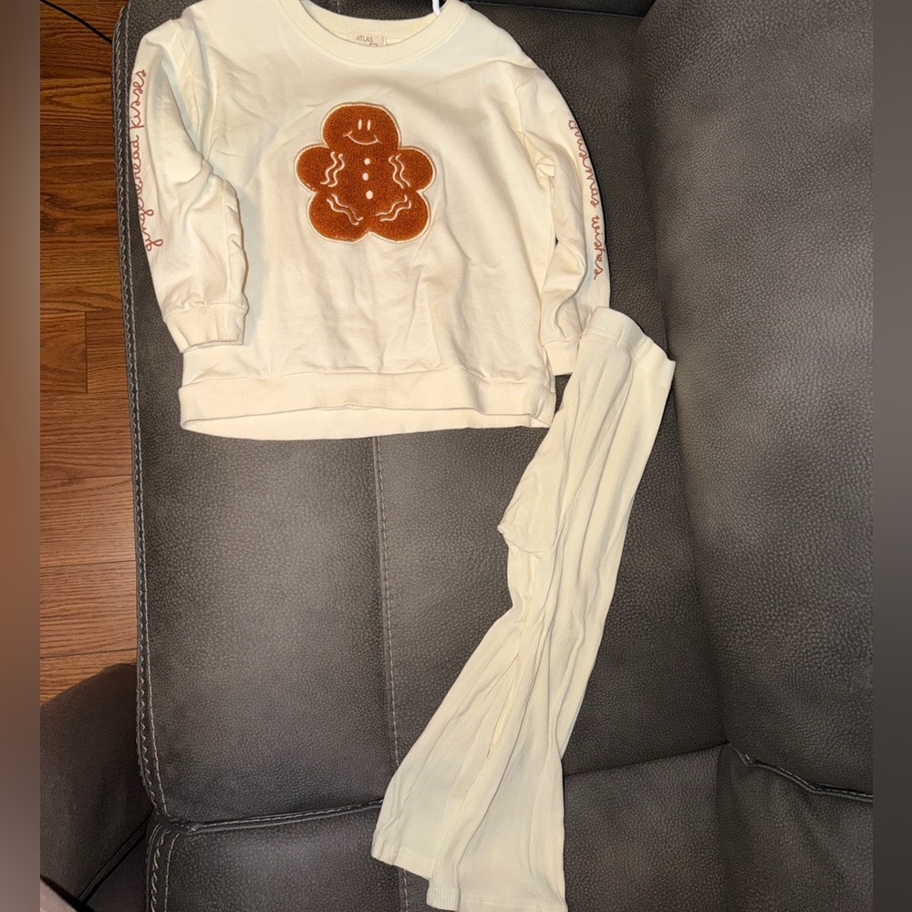 Atlas Grey | Cream Gingerbread shirt and ribbed flare pants set, 3-4y